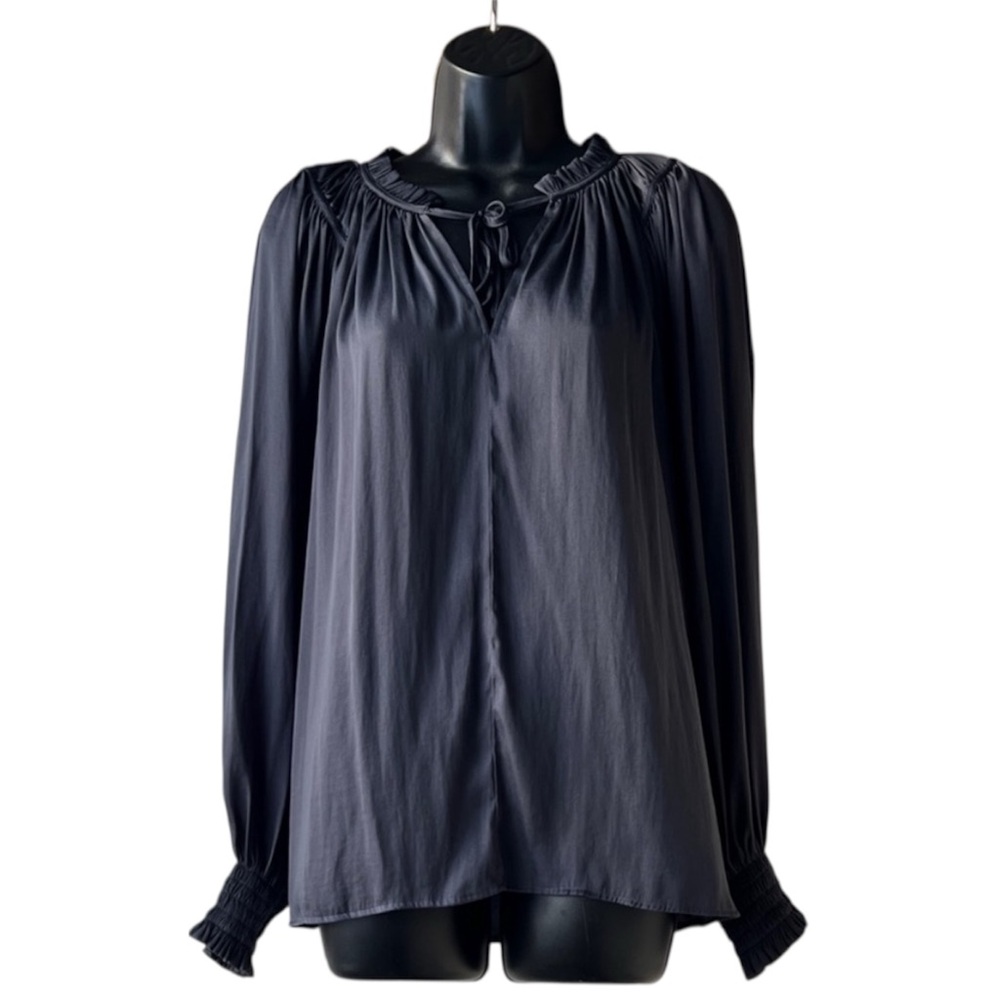 Loft Charcoal Gray Tie Neck Blouse Size L